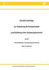 Titelbild Einreichunterlage zur Zulassung als Eierpackstelle und Zuteilung einer Zulassungsnummer